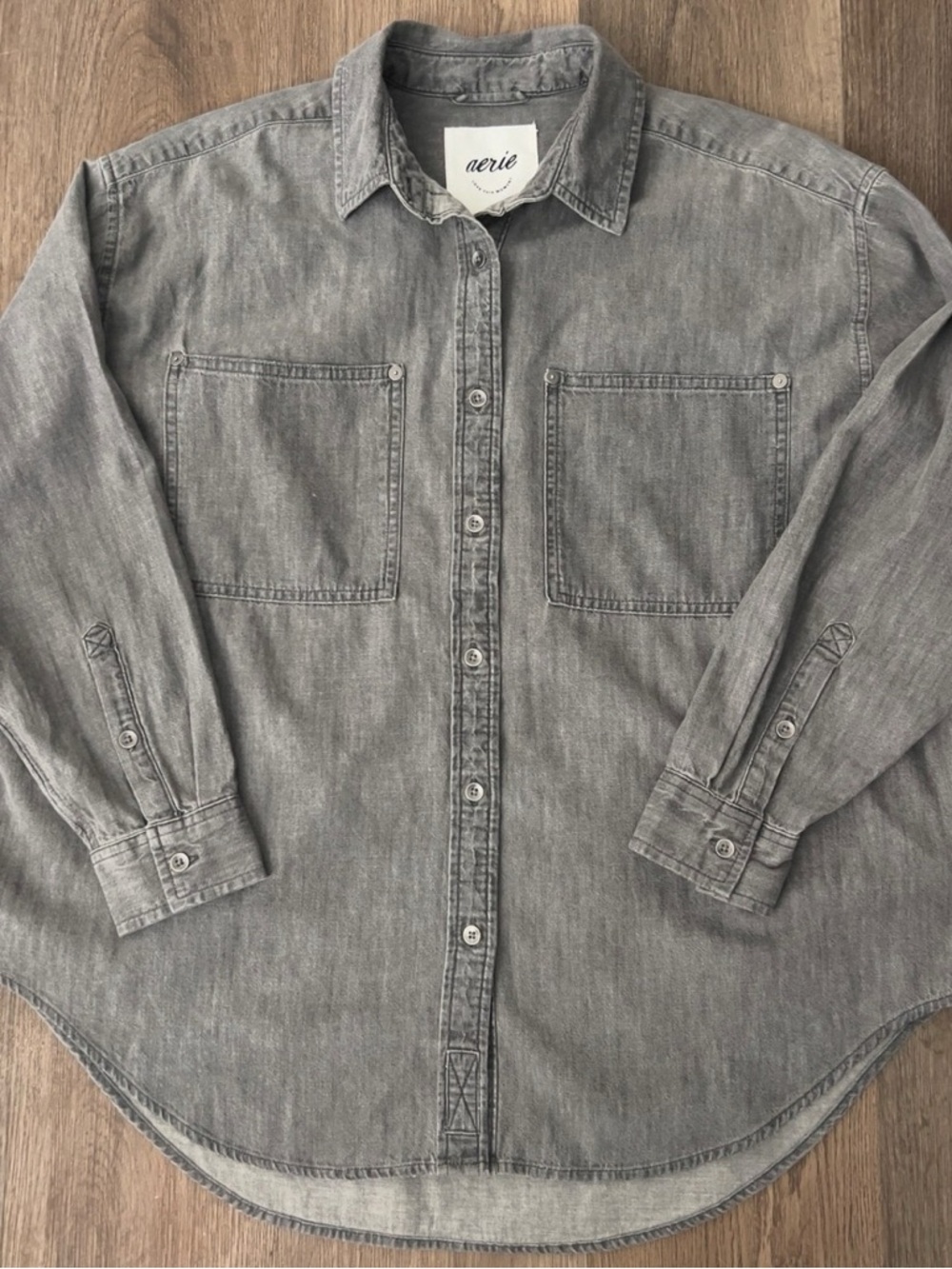 aerie Gray Oversized Denim Shirt Jacket